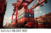 logistics international ship cargo ai generated. Стоковое AI-изображение, AI-художник Vectorwin / Фотобанк Лори