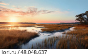 estuary salt marsh landscape ai generated. Стоковое AI-изображение, AI-художник Vectorwin / Фотобанк Лори