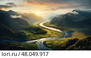 erosion v shaped valley ai generated. Стоковое AI-изображение, AI-художник Vectorwin / Фотобанк Лори