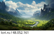 rier v shaped valley ai generated. Стоковое AI-изображение, AI-художник Vectorwin / Фотобанк Лори
