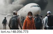 Passengers escaping burning airplane on runway. Стоковое AI-видео, аниматор Юрий Поздников / Фотобанк Лори
