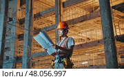 Engineer on constructing site, man in helmet hold tool in hand. AI Generative. Стоковое AI-видео, аниматор Spirit River / Фотобанк Лори