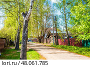 Тенистая улица с малоэтажной застройкой в городе. Редакционное фото, фотограф Илья Старков / Фотобанк Лори