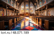 crucifix church interior ai generated. Стоковое AI-изображение, AI-художник Vectorwin / Фотобанк Лори