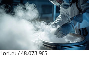 dewar liquid nitrogen tanks ai generated. Стоковое AI-изображение, AI-художник Vectorwin / Фотобанк Лори