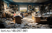 chaos cluttered office ai generated. Стоковое AI-изображение, AI-художник Vectorwin / Фотобанк Лори