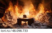 desk papers on fire ai generated. Стоковое AI-изображение, AI-художник Vectorwin / Фотобанк Лори