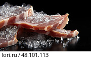 delicious bacon on a black background ai generated. Стоковое AI-изображение, AI-художник Vectorwin / Фотобанк Лори