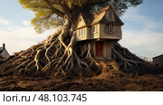 growth tree on house ai generated. Стоковое AI-изображение, AI-художник Vectorwin / Фотобанк Лори