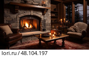 crackling wood fireplace ai generated. Стоковое AI-изображение, AI-художник Vectorwin / Фотобанк Лори