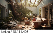 fall tree falling on house ai generated. Стоковое AI-изображение, AI-художник Vectorwin / Фотобанк Лори