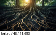 growth tree roots underground ai generated. Стоковое AI-изображение, AI-художник Vectorwin / Фотобанк Лори