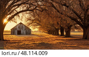 barn pecan trees ai generated. Стоковое AI-изображение, AI-художник Vectorwin / Фотобанк Лори
