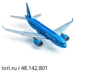 A blue airplane with the word "jet" on the side. Стоковое AI-изображение, AI-художник Ярославский Максим / Фотобанк Лори