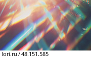 Prismatic Rainbow Light Leak Overlay, Holographic Disco Ball Refraction Texture. Размытый эффект наложения радужных преломлений. Эффект призмы световой линзы на черном фоне. Голографическое отражение, кристаллический блик, наложение тени от утечки. Разноцветная радуга диско-шар свет утечки текстуры. Стоковое AI-изображение, AI-художник Katsiaryna Repich / Фотобанк Лори
