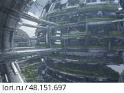 Retrofuturism interior of the building, free space structure. AI Generative. Стоковое AI-изображение, AI-художник Spirit River / Фотобанк Лори