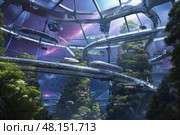 Retrofuturism interior of the building, free space structure. AI Generative. Стоковое AI-изображение, AI-художник Spirit River / Фотобанк Лори