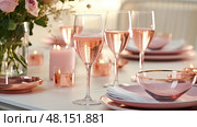 tableware pink prosecco ai generated. Стоковое AI-изображение, AI-художник Vectorwin / Фотобанк Лори