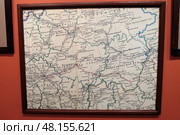 Карта местности Нижегородской губернии и соседних областей 1830 года в музее на Арбате в Москве. Редакционное фото, фотограф Дмитрий Неумоин / Фотобанк Лори