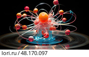 microscopic atom model ai generated. Стоковое AI-изображение, AI-художник Vectorwin / Фотобанк Лори