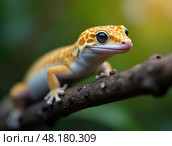 Leopard gecko lizard, macro on nature background. Yellow Gecko. Eublepharis maculariu. Стоковое AI-изображение, AI-художник Евгений Ткачёв / Фотобанк Лори