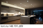 modern recessed lighting kitchen ai generated. Стоковое AI-изображение, AI-художник Vectorwin / Фотобанк Лори