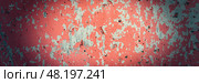 Texture of concrete wall with peeling red paint. Panoramic background for grunge design. Стоковое фото, фотограф Андрей Степанов / Фотобанк Лори