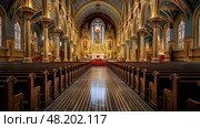 pulpit catholic church interior ai generated. Стоковое AI-изображение, AI-художник Vectorwin / Фотобанк Лори