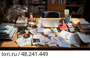 disarray disorganized desk ai generated. Стоковое AI-изображение, AI-художник Vectorwin / Фотобанк Лори