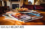 coffee magazine on a table ai generated. Стоковое AI-изображение, AI-художник Vectorwin / Фотобанк Лори