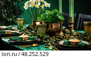 celebration green background holiday ai generated. Стоковое AI-изображение, AI-художник Vectorwin / Фотобанк Лори