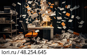 chaos messy office background ai generated. Стоковое AI-изображение, AI-художник Vectorwin / Фотобанк Лори