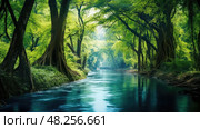 reflection blue and green water color ai generated. Стоковое AI-изображение, AI-художник Vectorwin / Фотобанк Лори
