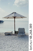 Maldive island, 05 December 2024: a water plane flies away from the island in the background, people watch the acceleration and takeoff of a local airline plane, umbrellas and chairs. Редакционное фото, фотограф Vladimir Drozdin / Фотобанк Лори
