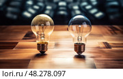 wooden two light bulbs ai generated. Стоковое AI-изображение, AI-художник Vectorwin / Фотобанк Лори