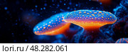 Enchanting Bioluminescent Fungi: Fantasy Forest Ecosystem. Стоковое AI-изображение, AI-художник Данила Большаков / Фотобанк Лори