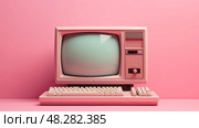 pastel computer with pink background ai generated. Стоковое AI-изображение, AI-художник Vectorwin / Фотобанк Лори
