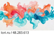 Whimsical Fluidity: A Colorful Abstract Expression of Swirling Hues in Pink, Orange, and Teal for Art Print. Стоковое AI-изображение, AI-художник Данила Большаков / Фотобанк Лори