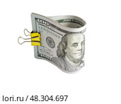 Долларовые купюры с зажимом, изолированные на белом фоне. Dollar bills with clip isolated on white background. Стоковое фото, фотограф Татьяна Д / Фотобанк Лори