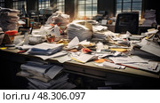 disorganized messy table. Стоковое AI-изображение, AI-художник Vectorwin / Фотобанк Лори