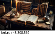 books desk from top. Стоковое AI-изображение, AI-художник Vectorwin / Фотобанк Лори