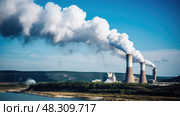 pollution coal power plant ai generated. Стоковое AI-изображение, AI-художник Vectorwin / Фотобанк Лори