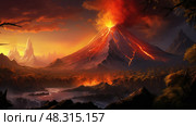 magma fire volcano ai generated. Стоковое AI-изображение, AI-художник Vectorwin / Фотобанк Лори