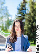 Close up beautiful asian kazakh brunette woman. Стоковое фото, фотограф Андрей Аркуша / Фотобанк Лори