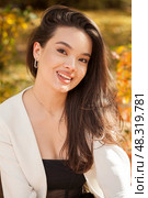 Close up beautiful asian kazakh brunette woman. Стоковое фото, фотограф Андрей Аркуша / Фотобанк Лори