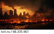 destruction raining fire ai generated. Стоковое AI-изображение, AI-художник Vectorwin / Фотобанк Лори