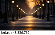 streetlamps city road dark ai generated. Стоковое AI-изображение, AI-художник Vectorwin / Фотобанк Лори