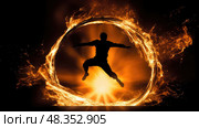 silhouette man on fire ai generated. Стоковое AI-изображение, AI-художник Vectorwin / Фотобанк Лори
