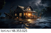 engulfed house in flood ai generated. Стоковое AI-изображение, AI-художник Vectorwin / Фотобанк Лори