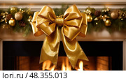 mantel gold christmas bow ai generated. Стоковое AI-изображение, AI-художник Vectorwin / Фотобанк Лори